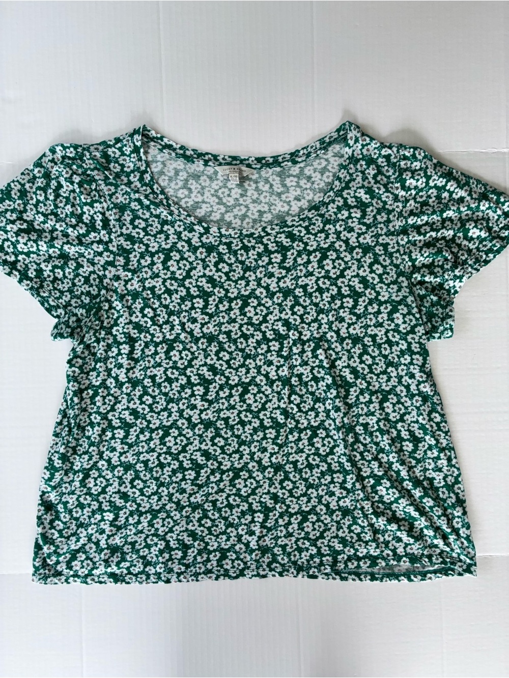 Lucky Brand Women’s Short Sleeve Blouse Size XL Green With Daisy Print
